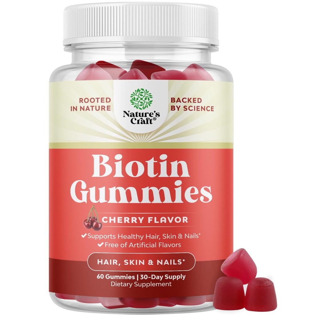 Přírodní Biotin Gummies pro růst vlasů - Biotin Vitamíny Vlasové kůže a nehty Gummies pro ženy a muže - Růstové vitamíny Ženy s Pantotenovou kyselinou