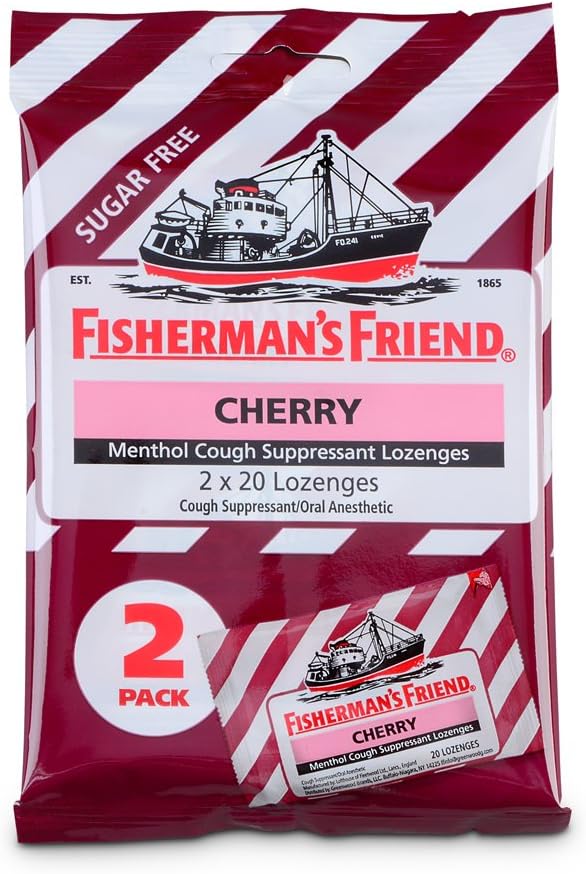 Kašel Kašel Kašel od Fisherman 's Friend, Cough Conpressant a Sore Throat Lozenges, Cherry Sugar Free Menthol Flavor, 40 Počet