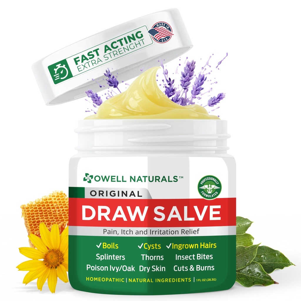 OWell Naturals Kreslení Salve Ointment for Boil & Cyst Removal, Deep Ingrown vlasy, Tříska Remover, Bug Spider Bites, Bee Sting, Mosquito Stching, Poison Ivy