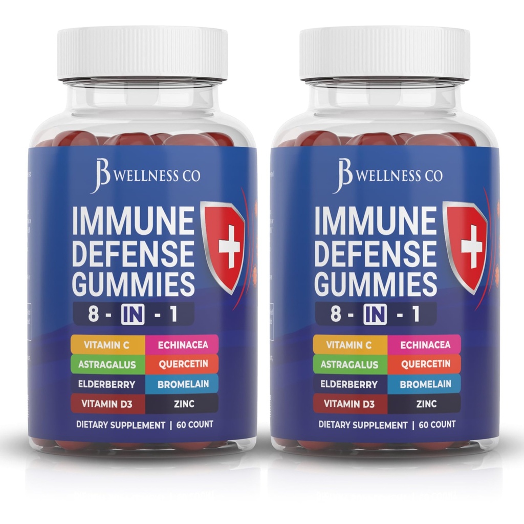 8 v 1 Imunite Defense Booster doplněk gumové s Astragalus Root, Vitamin C a zink, Vitamin D3, Elderberry a Quercetin (2 Pack)