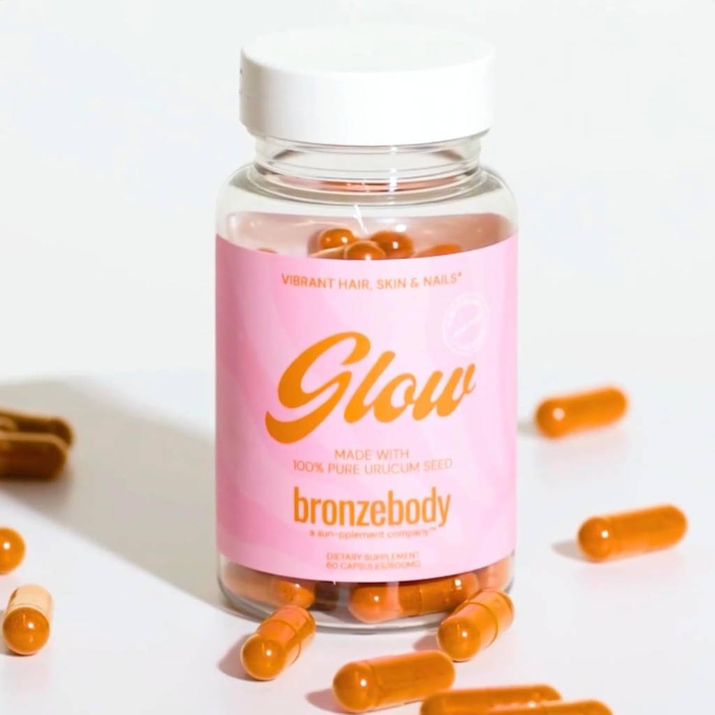 Bronzebody ® GLOW Kapsle Zrychlené pálení Veganové Vitaminy A Tocotrienoly Antioxidanty Melanin Kolagen Urucum (ROUCOU, Annatto, Bixin, Urucu) Bylinný dodatek Detox Additive Free (60ct)