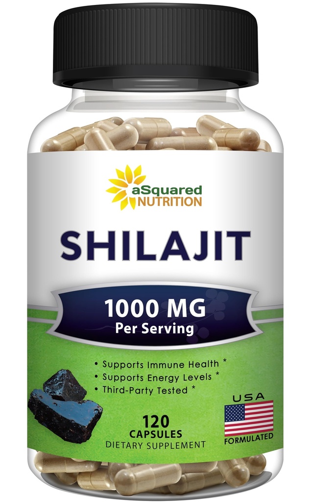 aSquared Nutrition Shilajit 1000mg - 120 Kapsle - Čisté Shilajit Extract Dodatek a prášek Komplexní pilulky - Přírodní Humic & Fulvic Acid & Trace Minerály - Alternativa k Resin & Drops