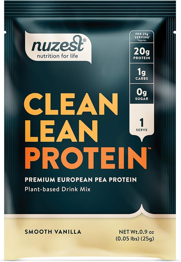Nuzest - Pea Protein Powder - Clean Lean Protein, Premium Vegan Plant Based Protein Powder, Dairy Free, Gluten Free, GMO Free, přirozeně slazený protein Shake, hladká vanilka, 1 Serving, 0.9 oz