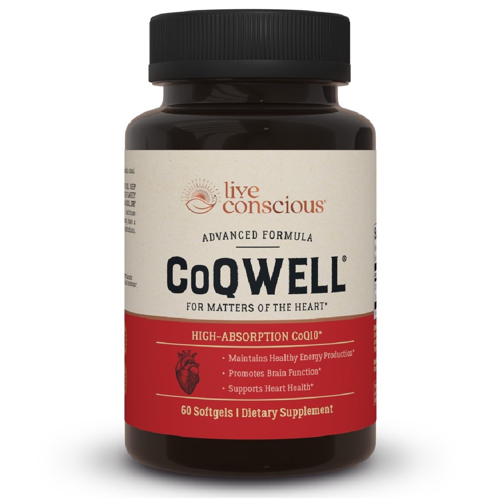 Live Conscious CoQWell - CoQ10 Heart, Brain, and Cévy Health Support, Coenzym Q10 Ubiquinone - 60 Softgels - 60 Day Supply