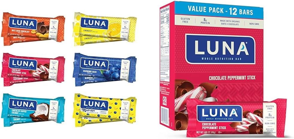LUNA Bar Variety Pack (12 Počet) + čokoláda mátový Stick (12 Pack) - gluten- Free Snack Bary
