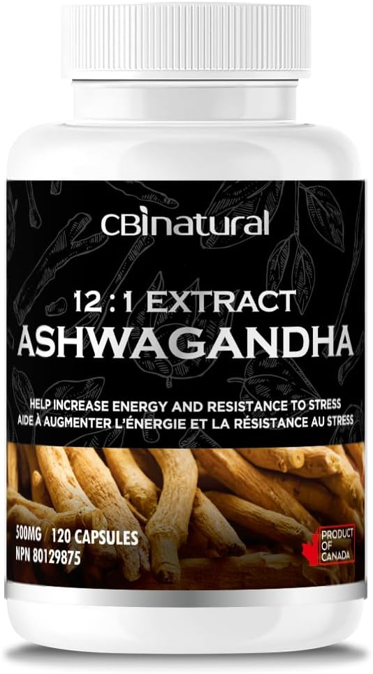CBinatural Ashwagandha 12: 1 Extract 500mg (6000 mg Ekvivalentní) - Energy, Vitality & Men 's Wellness Support - 120 Vegan Kapsle, 4- Month Supply