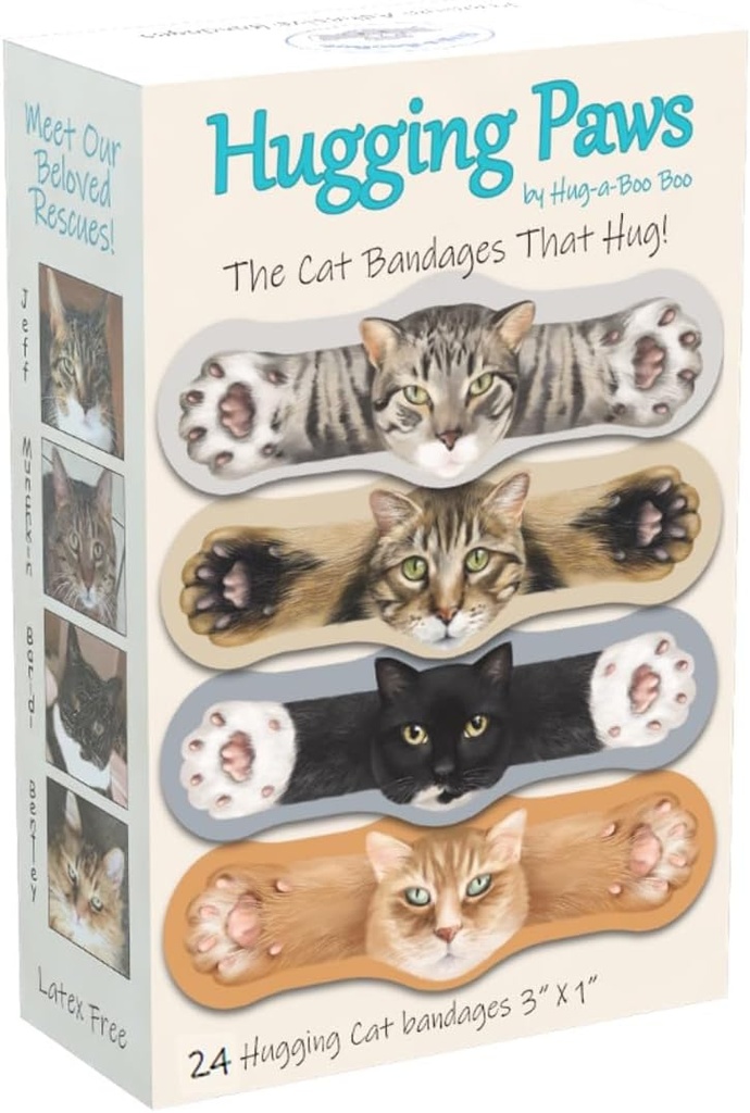 Hugging Paws - Cat Témata bandáže z Hug-a- BooBoo, The Amazing Cat bandages That Hug! Krásné Cat obvazy Featuring Cat Obrazy skutečných záchranných koček! Velká kočka Lover Gift! 24 Count Box