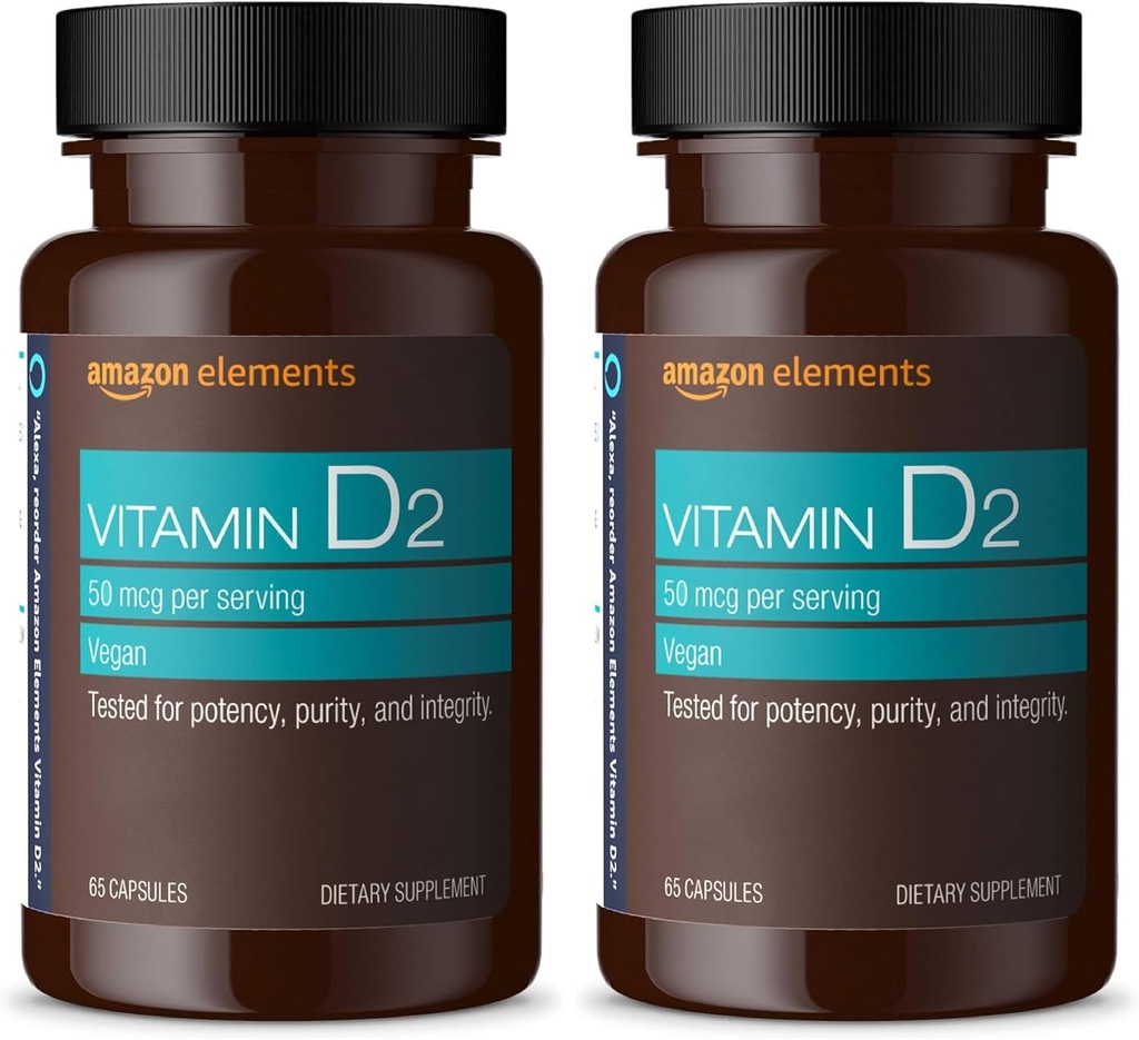 Prvky Vitamin D2 2000 IU, Vegan, 65 Kapsle, Podporuje silné kosti a imunitní zdraví, 2 Měsíční zásoba (Balení květen Vary) (Balení po 2)