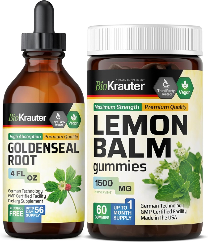 BIO KRAUTER Goldenseal Tinktura 4 Fl. Oz. & Lemon Balm 60 Gummies