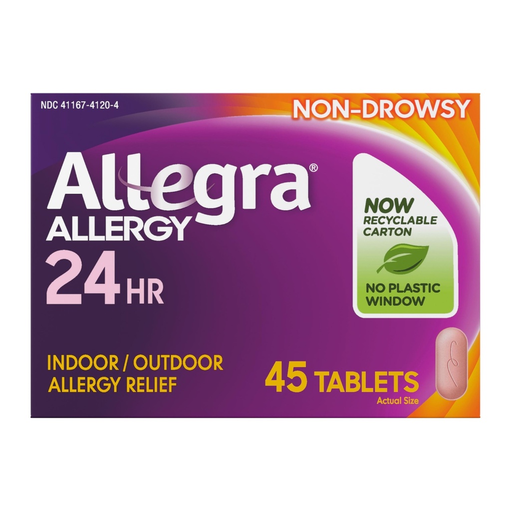 Allegra Dospělý 24-hodinová alergie Relief Tablety, Non- Drowsy Indoor a Outdoor Alergie Medicine, 180 mg Fexofenadine HCI Antihistamin Pill, 45- Počet