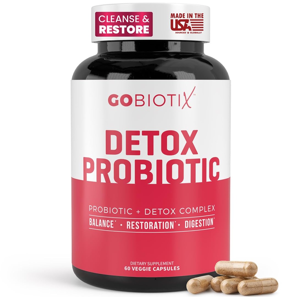 GOBIOTIX Detox Probiotický dodatek pro stravitelné zdraví - Mléko bodláčí, kurkuma, a kořen pampelišky, Enzymy pro Gut Health - 50 miliard CFU - 60 Kapsle