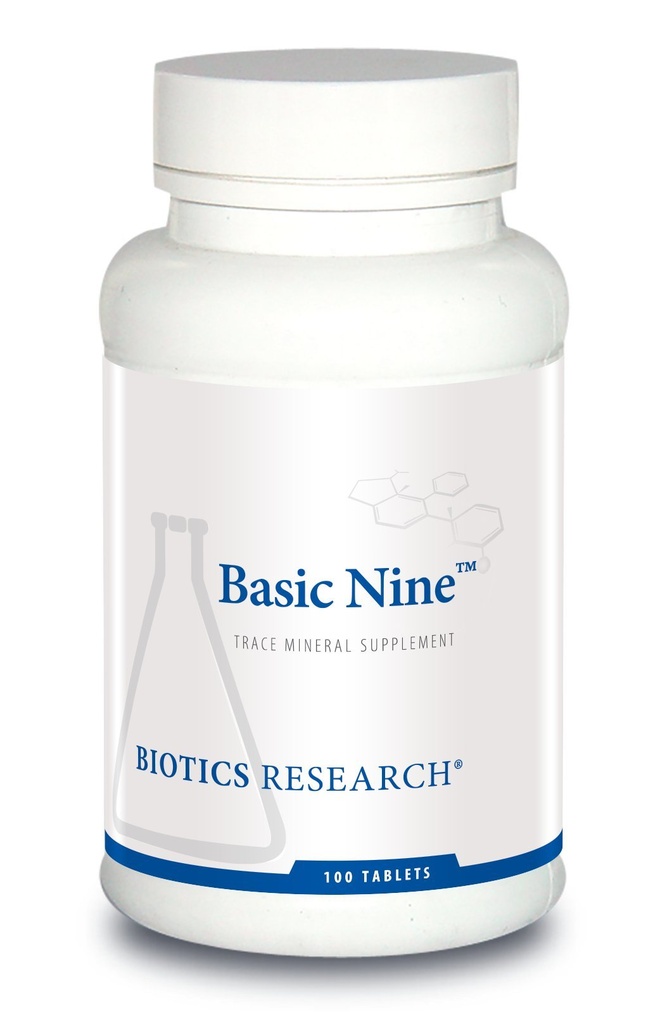 Biotics Research Basic Nine All Food Sourced Vzácné Stopy Minerály, Phytochemicky vázaný, Obsahuje antioxidanty SOD a Catalase, 100 Tablety