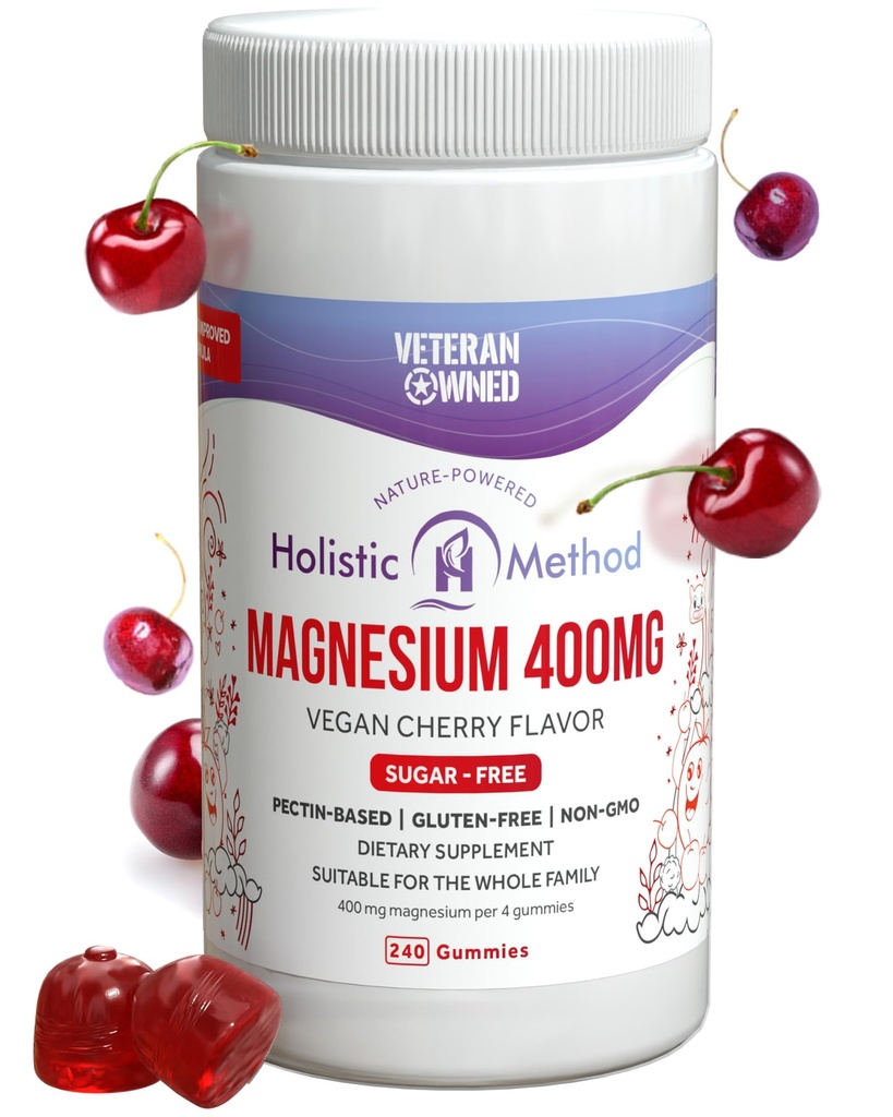 Magnesium Citrate Gummies - Sugar- Free, Vegan a Non- GMO pro lepší spánek a relaxaci - No Cukr Alkohol - Hořčík Dodatek pro dospělé, dospívající a děti - Třešně - 240 Žvýkačky