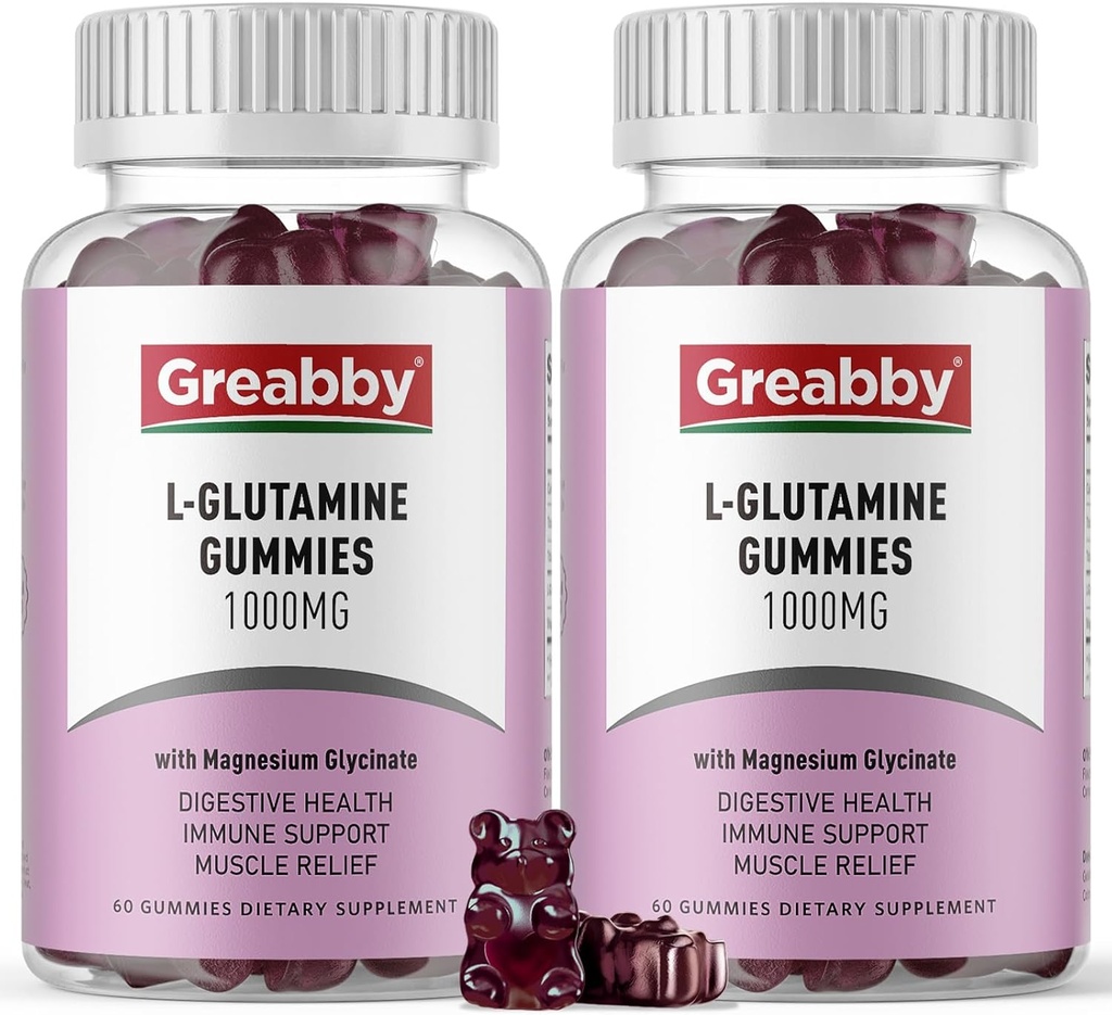 L Glutamin 1000mg Gummies - Muscle Relief & Imunitation Supplement, Amino Acid Supplement with Magnesium Glycinate, Vegan & Non- GMO, Gluten Free (120 Count)
