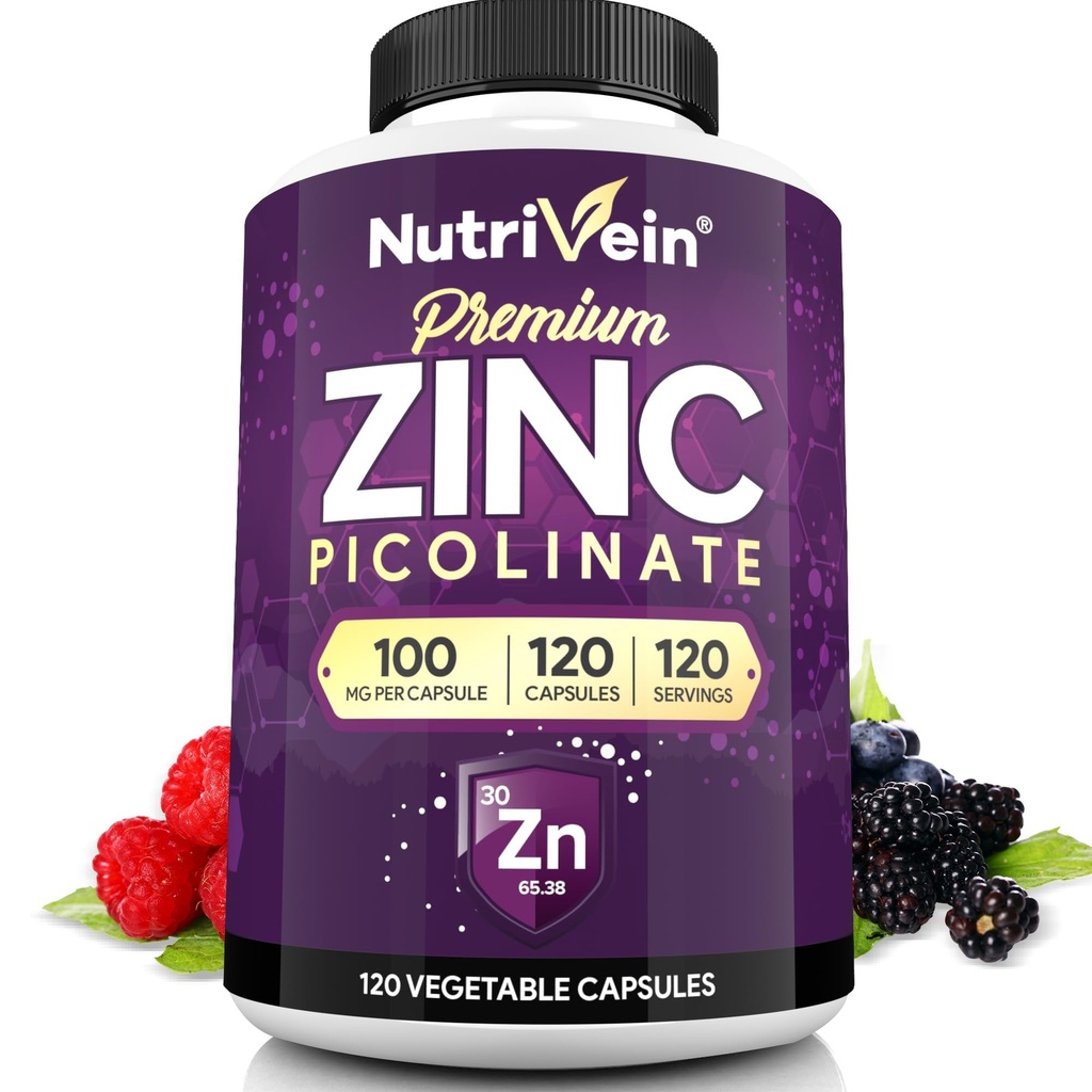 Nutriční Premium Zinek Pikolinát 100 mg - 120 Kapsle pro dospělé: Vysokoabsorpční zinek Pikolinát Doplňky - Základní nadání pro celkové Wellness - Max Biologická dostupnost