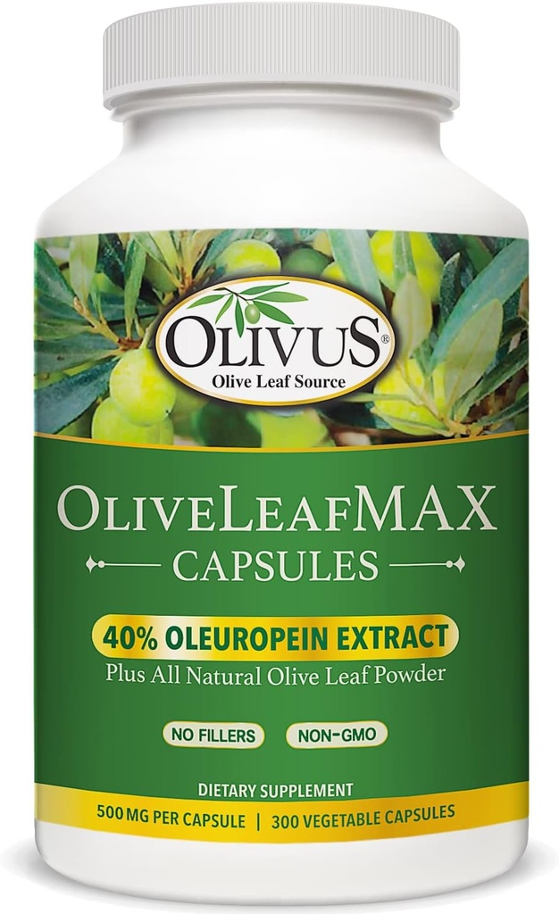 Oliverage MAX Olive Leaf Extract (40% Oleuroepin) + Organic Olive Leaf Powder + No Fillers + 300 Vegetarian Capsules + Sourced from Spain and Manufactured in USA at GMP Facility