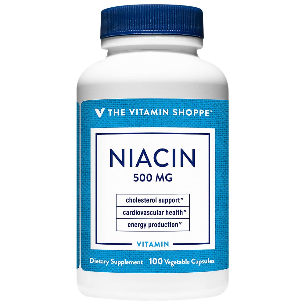 Vitamin Shoppe Niacin - Podpora cholesterolu - 500 MG (100 Zeleninové kapsle)
