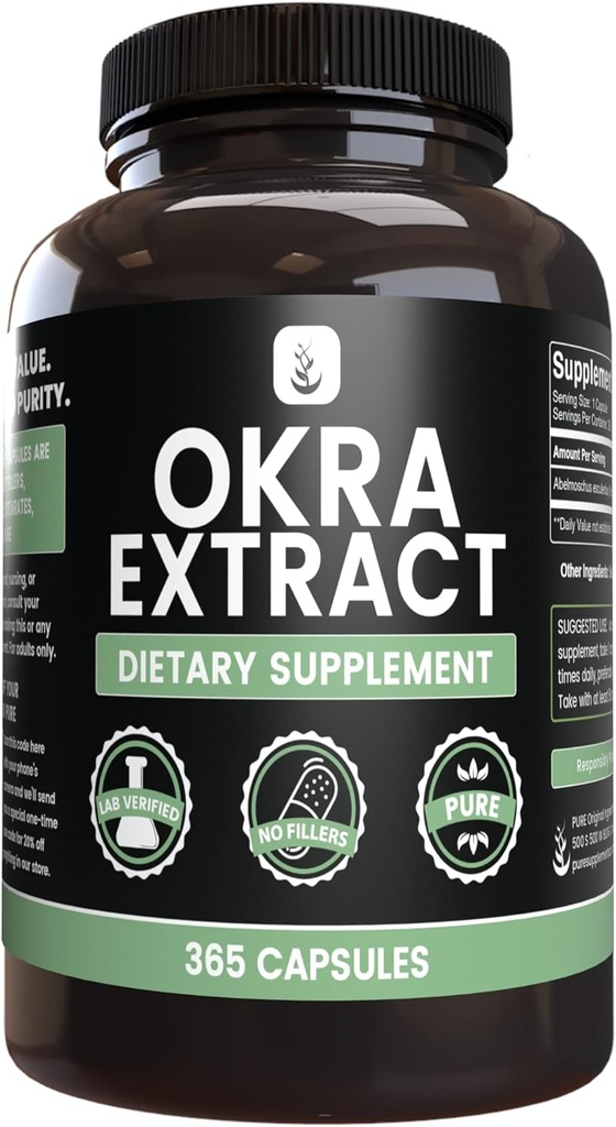 PURE ORIGINAL INGREDIENTS Okra Extract (365 Kapsle) No Magnesium or Rice Fillers, Vždy čisté, Laboratorní ověřené