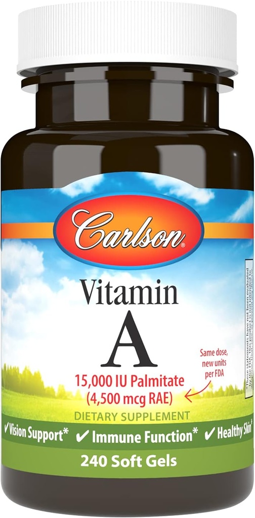 Carlson - Vitamin A, 15000 IU palmitátu (4500 mcg RAE), Vision Health, Health Skin, 240 Softgels