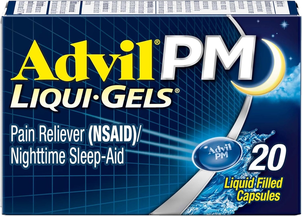 Advil PM Liqui- Gels Pain Reliever and Nighttime Sleep Aid, Pain Medicine with Ibuprofen for Pain Relief and Difenhydramine HCL for a Sleep Aid - 20 Tekuté plněné kapsle - Zpět na vysokou školu