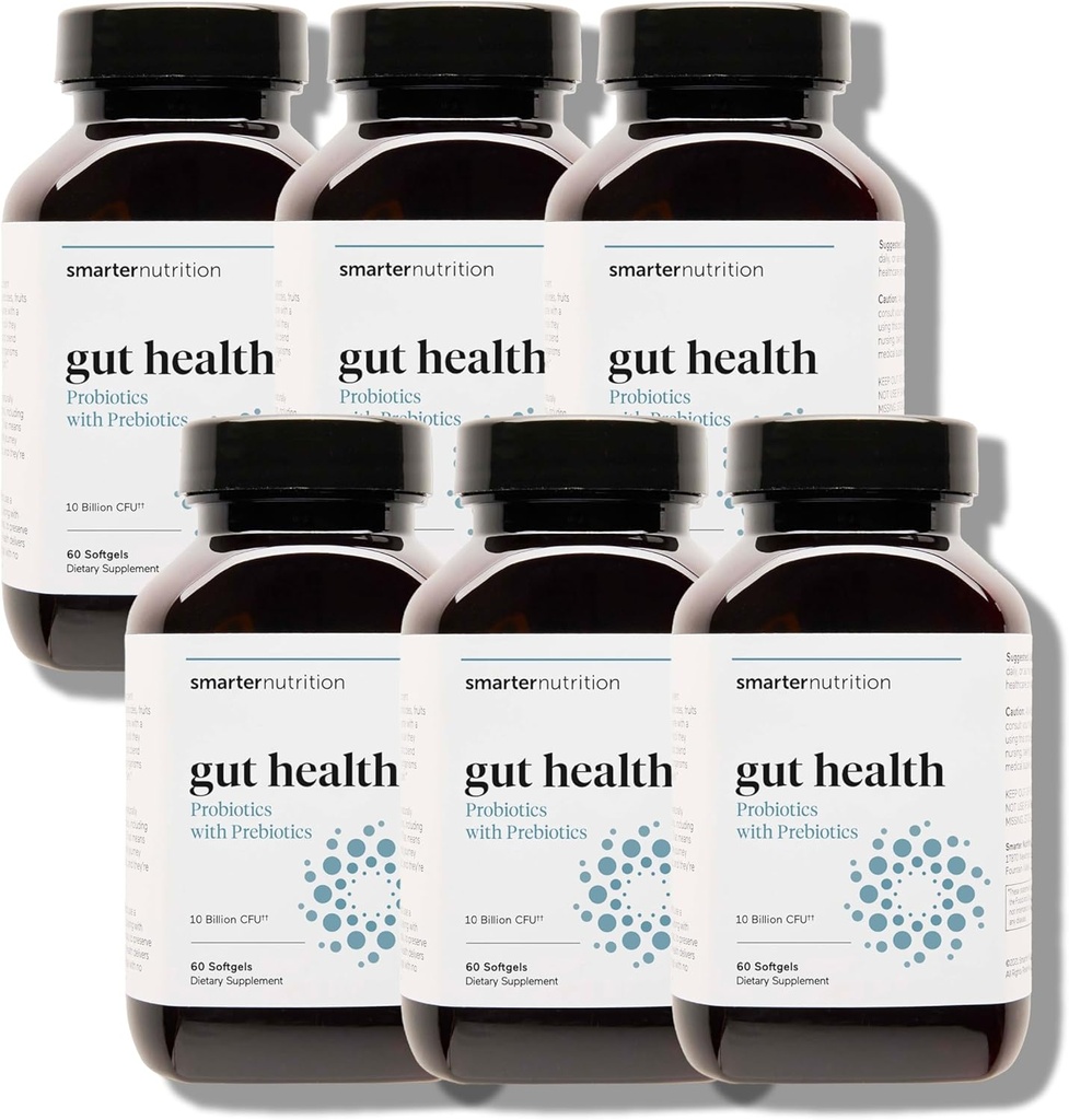 Inteligentnější Nutrition Gut Health Probiotika s prebiotiky - 100% Soil-Based Strains s MCT Oil for Digestive, imunitní zdraví, Gut Microbiome - Vegetarian - 360 Počet (balení po 6) - 180- Day Supply