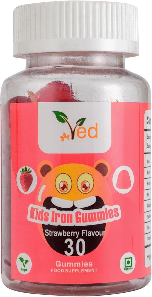 Ved Kids Iron Gummies for Iron Supplement, Energy & Imunitary System - Vegan - 15 Days Supply, 30 Chewable Kids Vitamíny Gummies. (15 Days Supply)