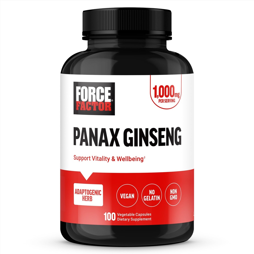 FORCE FACTOR Panax Ginseng Adaptogenic Korean Ginseng Dodatek k podpoře energie, Clarity, a Well Being, Non-GMO, Vegan- Friendly, Premium Quality, 100 Kapsle