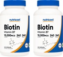 Nutricost Biotin (vitamin B7) 10,000mcg (10mg), 240 Caps (2 láhve) - Non- GMO, gluten zdarma