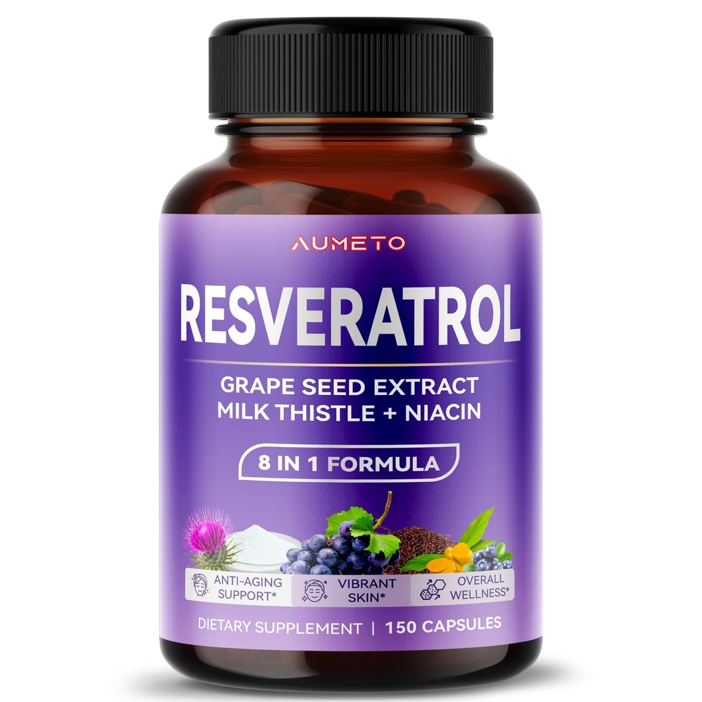 Ultra Resveratrol 8 in 1 Formule - s Grape Seed Milk Thistle Niacin (150 Počet (balení po 1))