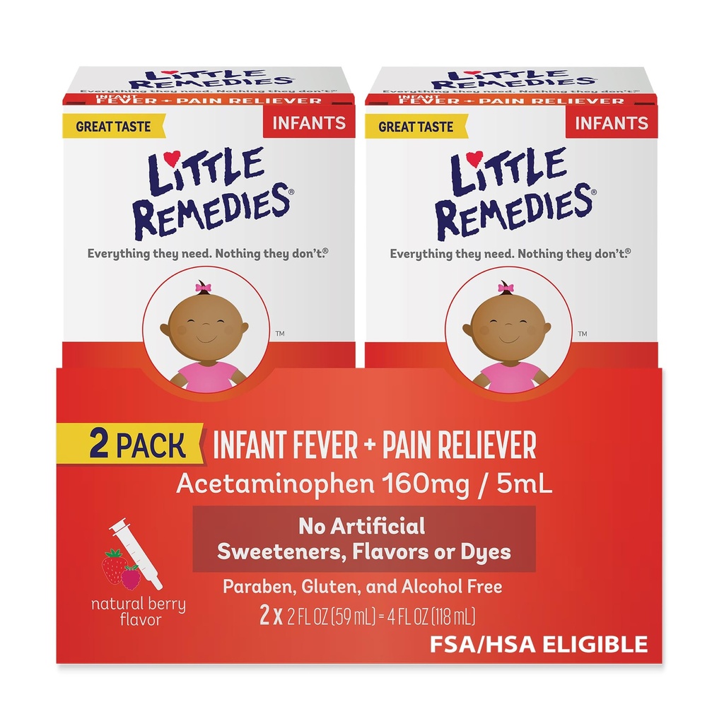Little Remedies Infant Fever & Pain Reliever, Natural Berry Flavor, 2 Fl Oz (Balení po 2)