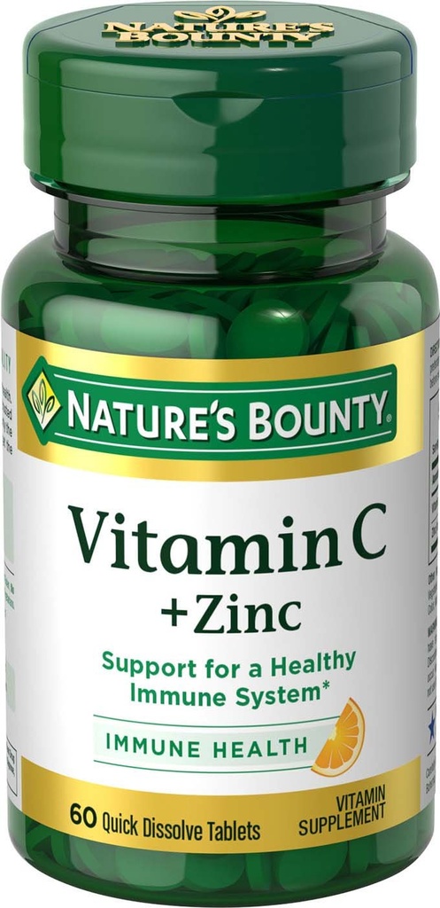 Nature 's Bounty Vitamin C + Zinek, Vitamin dodatek, Podporuje imunitní zdraví, 60 mg, 60 tablet