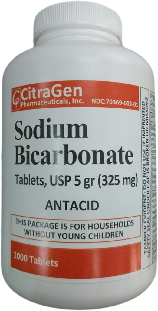 Bikarbonát sodný Tablety USP 325 mg (5 zrn) pro úlevu od kyselé inhalace, Heartburn, Sur Stomach & Upset Stomach 1000 Tablety per Bottle by CitraGen Pharmaceuticals Inc