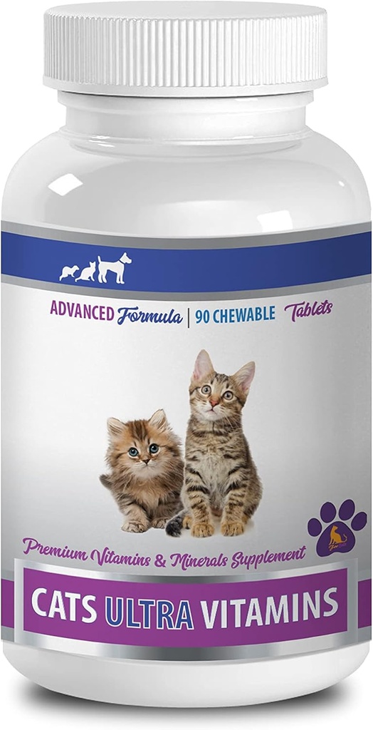 kočičí vitaminy pro odlévání - Ultra vitaminy pro kočky - Zdravé minerály a vitaminy Formule - Žvýkačky - Doplatek vápníku pro kočky - 1 lahvička (90 léků)