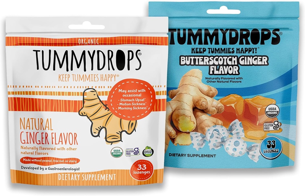 Tummydrops Organic Ginger Bundle, 1 Bag Každý z přírodní zázvor & Vegan Butterscombs Ginger, gluten Free, USDA Organic, Vegan