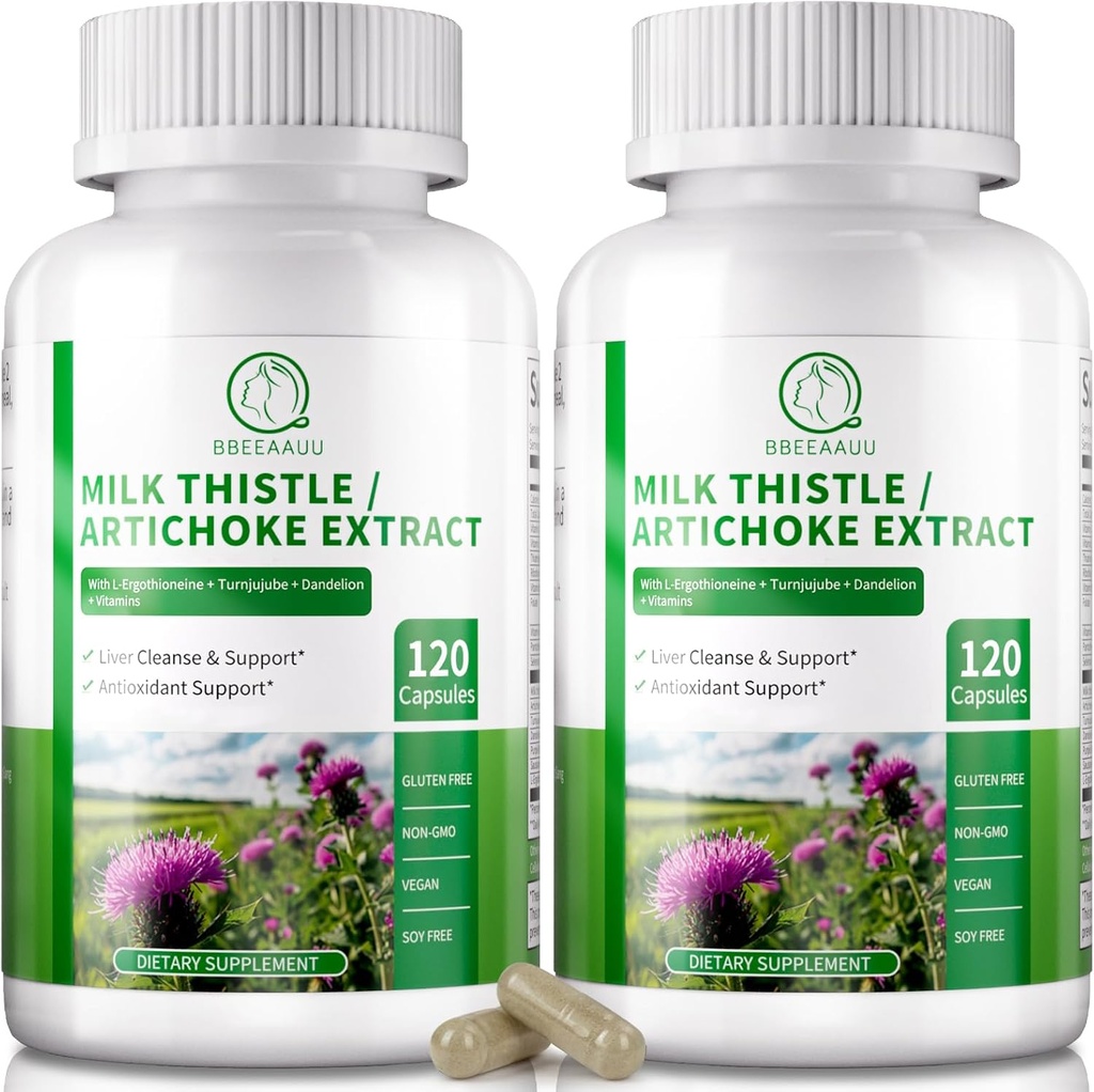 Jaterní čistící detox a opravy 120 Kapsle, 16- in-1 Bylinné Játra Supplement s Mlékem Thistle, Artyčok, L- Ergothionein, Turnjujube Dandelion Extract pro jaterní Renew & Antioxidant (2 balení)