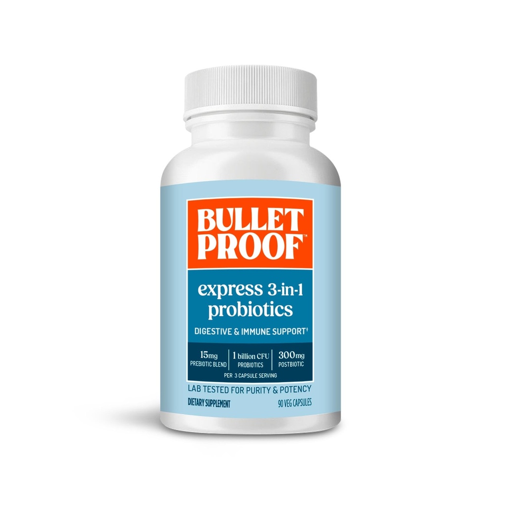Bulletproof Express 3-in-1 Probiotic, 90 Počet, Dodatek pro rychlé a trvalé Gut zdraví