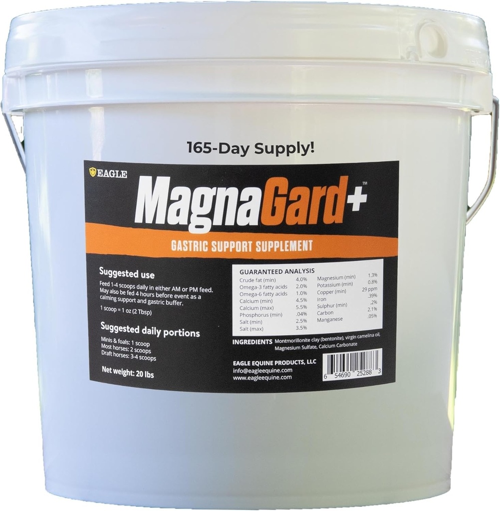 Plus- Gastric Supplement Support for Horses with Omega 3s Omega 124; Relieves Ulcers, Calming dodatek, Magnesium & Other Vital Minerály 124; Powder, 20lb Bucket, 5-Month Supply Omega 124; by Eagle Equine