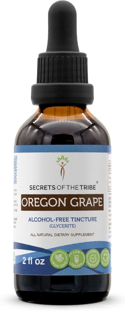 Tajemství Tribe Oregon Grape Alcohol- Free Liquid Extract, Odpovědně farmové Oregon Grape (Mahonia aquifolium) Sušený kořenový tinktura dodatek (2 FL OZ)