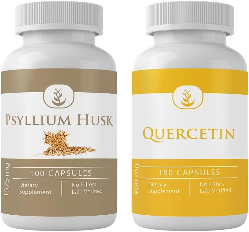PURE ORIGINAL INGREDIENTS Psylium Husk & Quercetin Kapsle Bundle (100 Kapsle každý), Žádné přísady nebo Fillers, Laboratorní ověřené