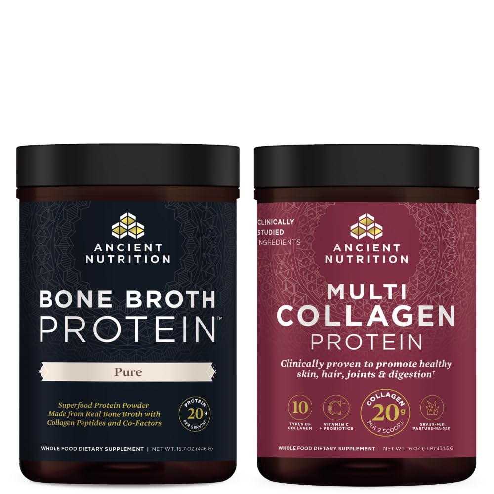 Starověké nutriční kostní protein prášek, čistý, 20 porcí + Multi kolagen protein prášek, bez příchutí, 45 porcí
