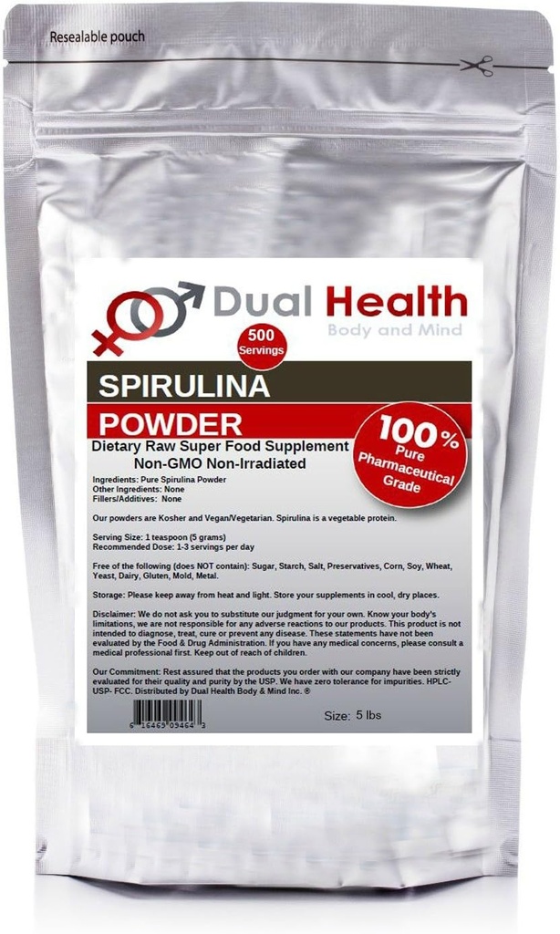 Dual Health Body & Mind Pure Spirulina Powder (5 liber) Neozářené bílkoviny Superfood Bulk doplňky