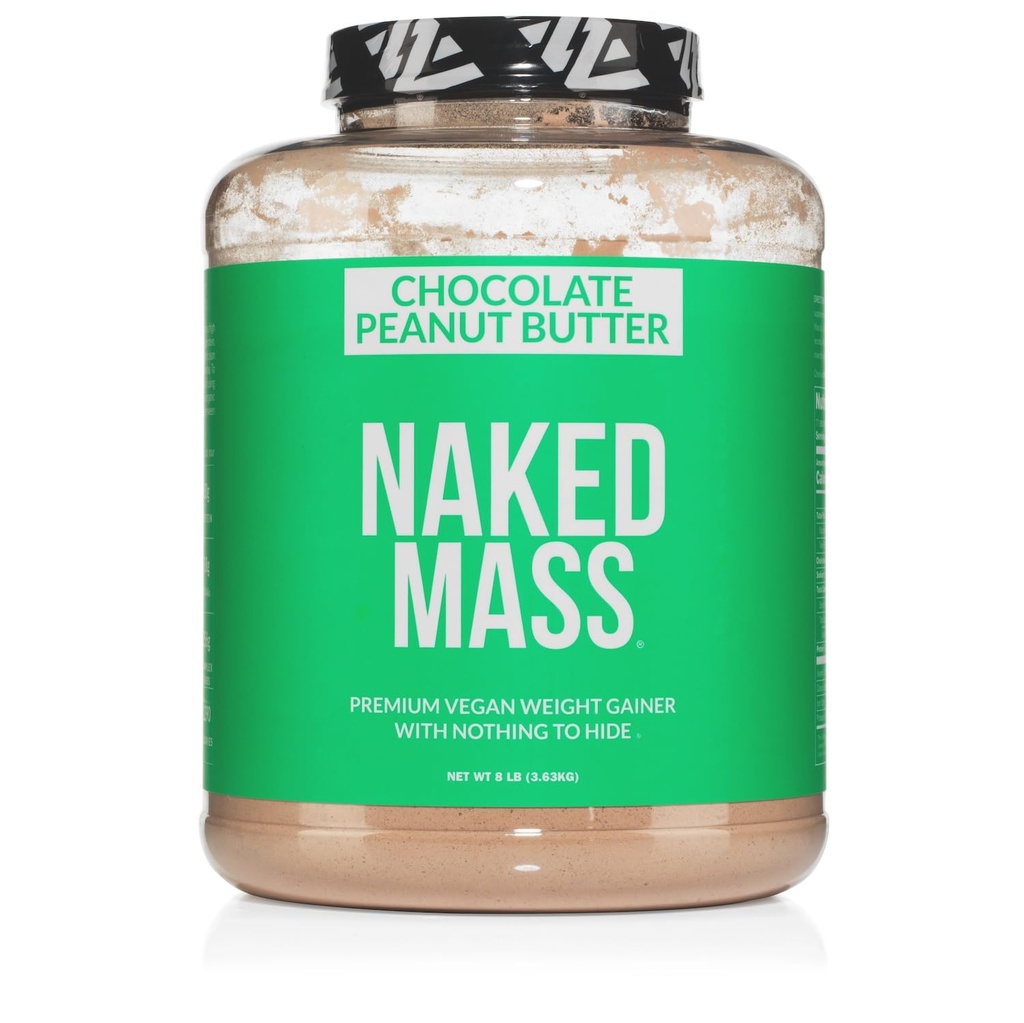 NAKED Vegan Mass - Čokoládové arašídové máslo - 1,290 Kalorie, Nic umělého, Všechny přírodní čokoláda PB hmotnost Gainer Protein Powder, Non- GMO, Soy & gluten zdarma - 8LB Bulk - 11 Služeb