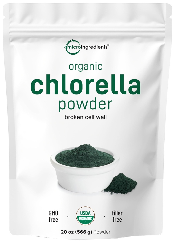 Mikro ingredience Organic Chlorella Powder, 20 Ounces CLAS124; Broken Cell Wall for Complete Absorption CLAS124; Raw Superfood Supplement, Rich in Protein & Vitamins CLAS124; Non- GMO, Vegan, Non- Ozářené