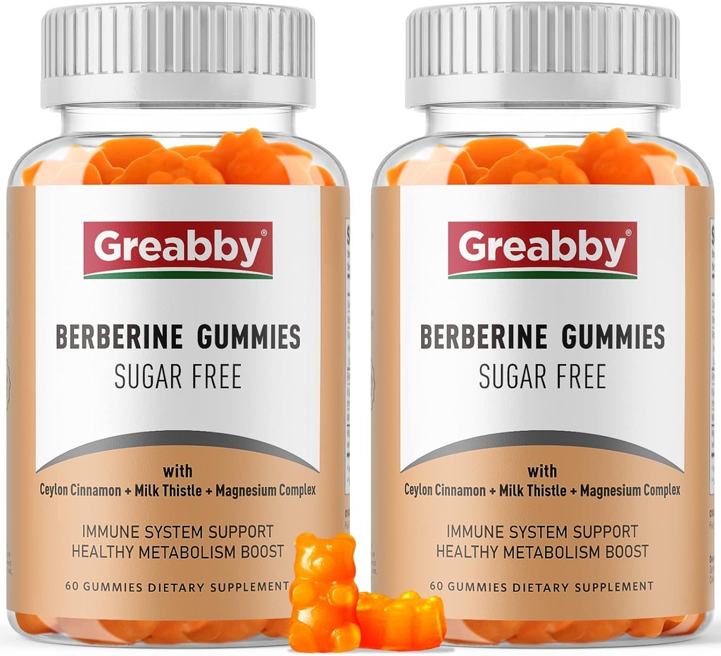 Berberine s Ceylon Skořice Dodatek - Berberine Gummies, Organic Berberine HCL 1200 mg pro dospělé, Imunitní systém Podpora, Cukr zdarma, GMO zdarma, Gluten zdarma, 120 Gumy