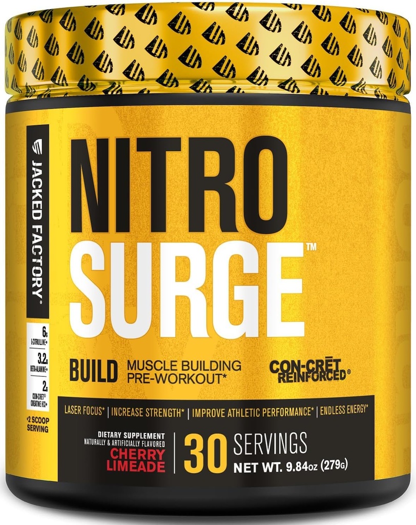 Jacked Factory Nitrofresh Build Pre Workout with Creatine for Muscle Building - Con Cret Powder & elevaTP Intense Energy, Výkonná čerpadla, Nekonečné Endurance 30 Služeb, Cherry Limeade