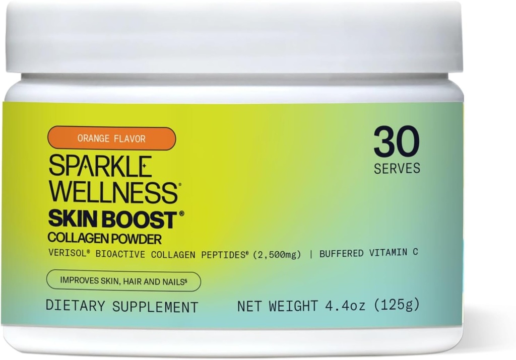 Sparkle Wellness VERISOL Bioactive Hydrolyzed Kolagen Peptidy 124; Kolagen prášek dodatek s vitamínem C pro kůži, vlasy a nehty zdraví 124; Kožní boost (oranžová) [30- Slouží]