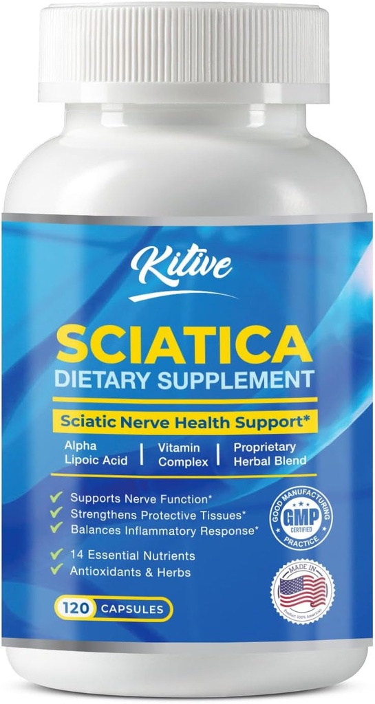 Sciatic Nerve Relief Dodatek, Pokročilá podpůrná Formule pro Nerve zdraví, Kyselina alfa, vitamin komplex, 120 Kapsle, Made in USA