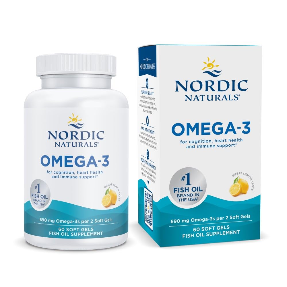 Nordic Naturals Omega33, Lemon Flavor - 60 Soft Gels - 690 mg Omega33 - Fish Oil - EPA & DHA - Imunitní podpora, Brain & Heart Health, Optimální Wellness - Non- GMO - 30 Služeb