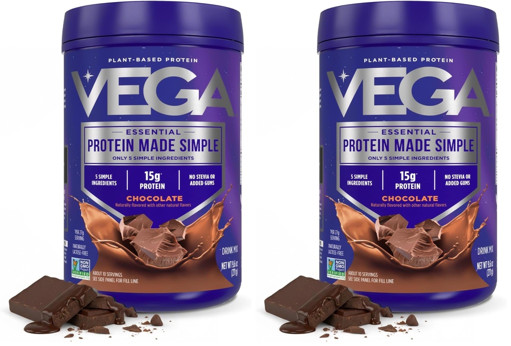 Bílkoviny Vega vyrobené jednoduché, tmavá čokoláda - Stevia Free Vegan Protein Powder, Plant based, zdravé, gluten Free, Pea protein pro ženy a muže, 9.6 oz (Balení květen Vary) (balení po 2)