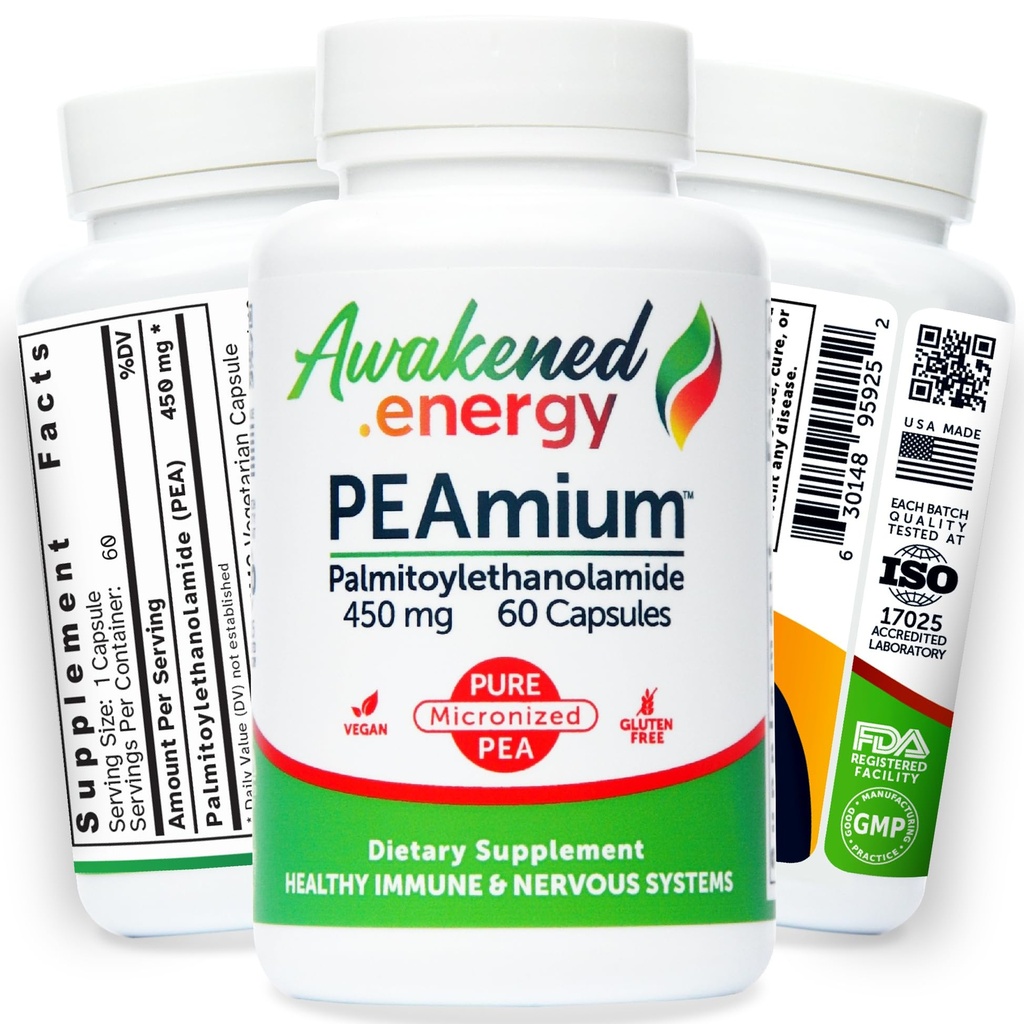 Palmitoylethanolamid 450mg Comfort Mobility Nerves Kognitivní a imunitní podpora - Mikronizovaná vysoká absorpce - All Natural Pea - USA Made - Žádné přísady nebo pomocné látky - 60 Veganské kapsle Dodatek